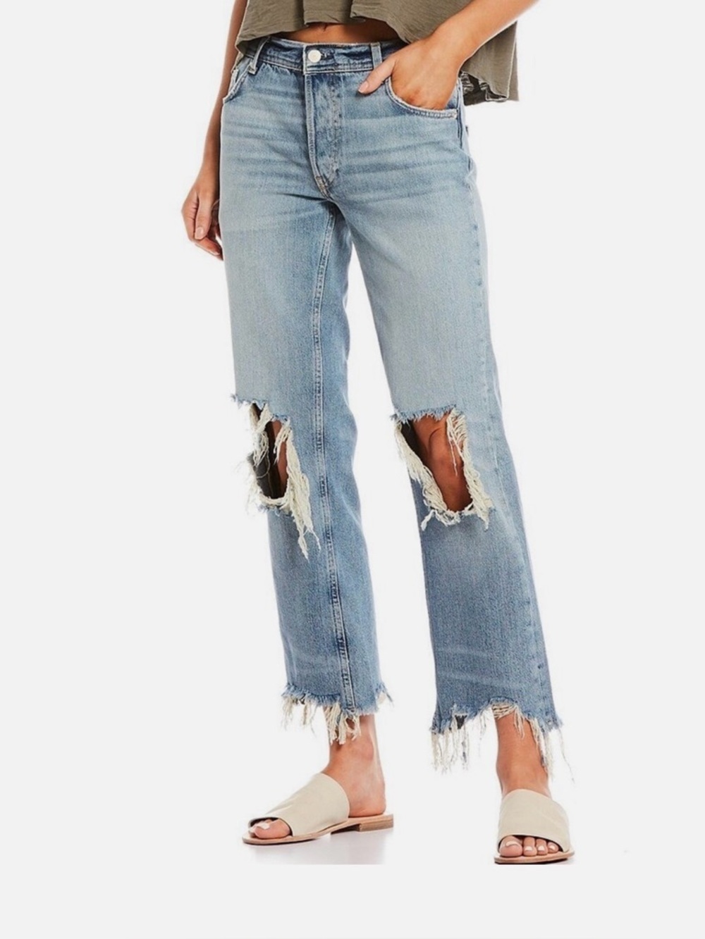 We the Free - Free People - The Maggie Straight Jean in Light Stone. Size: 30